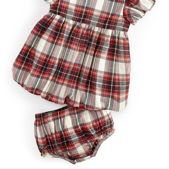 First Impressions Kids Midi Dress Plaid Check Puffer Sleeve Red 12M - Picture 14 of 15